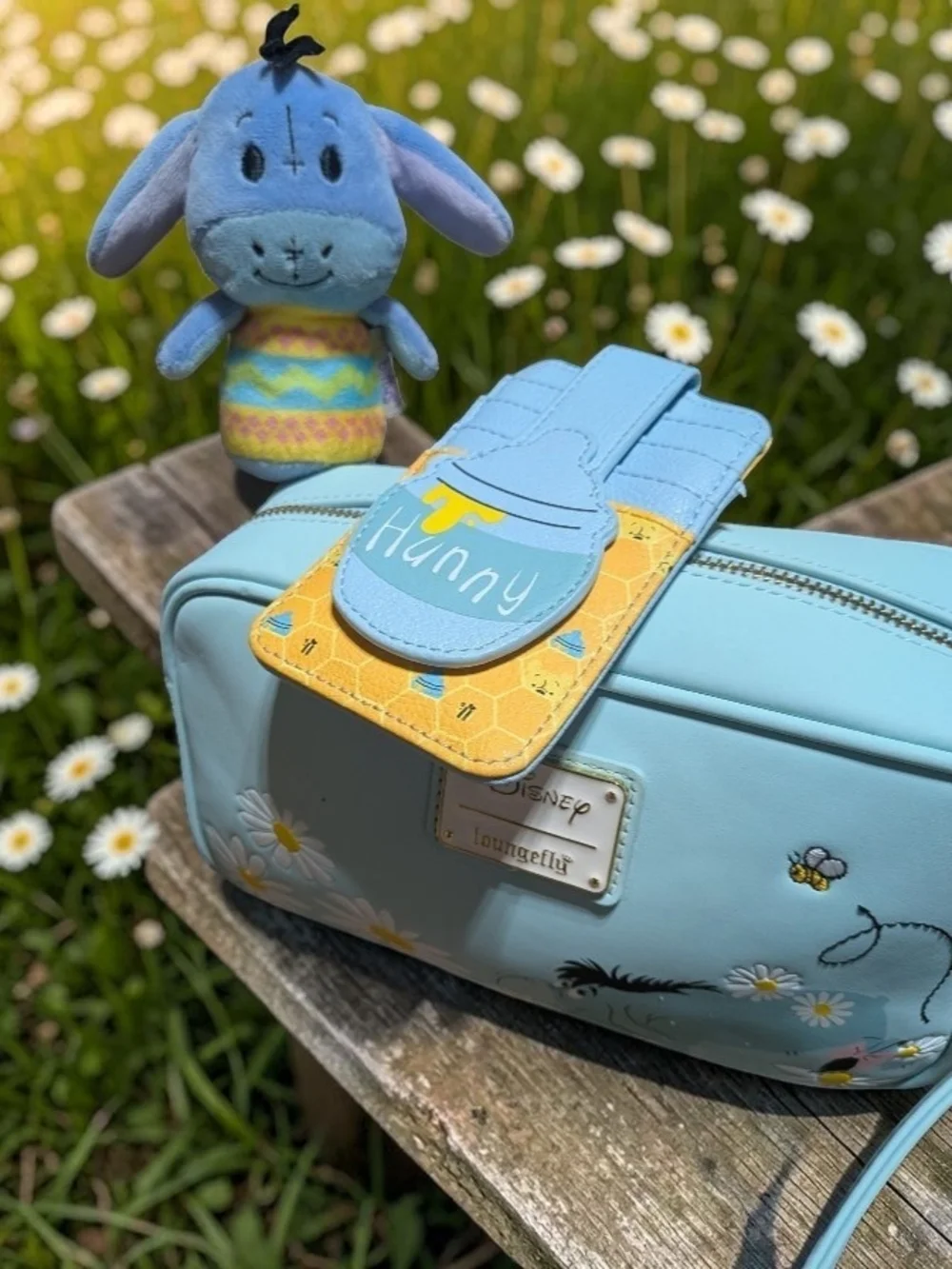 Disney Light Blue Eeyore Crossbody Bag with Hunny Cardholder and Plush Charm